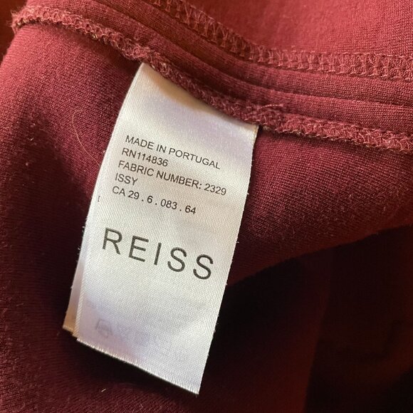 Reiss Burgundy Sleeveless Knee-Length Lace Hem Bateau Neck Bodycon Dress Size 0 - Picture 6 of 7